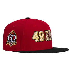 New Era 59Fifty San Francisco 49ers 60th Anniversary Patch Word Hat - Cardinal. Black