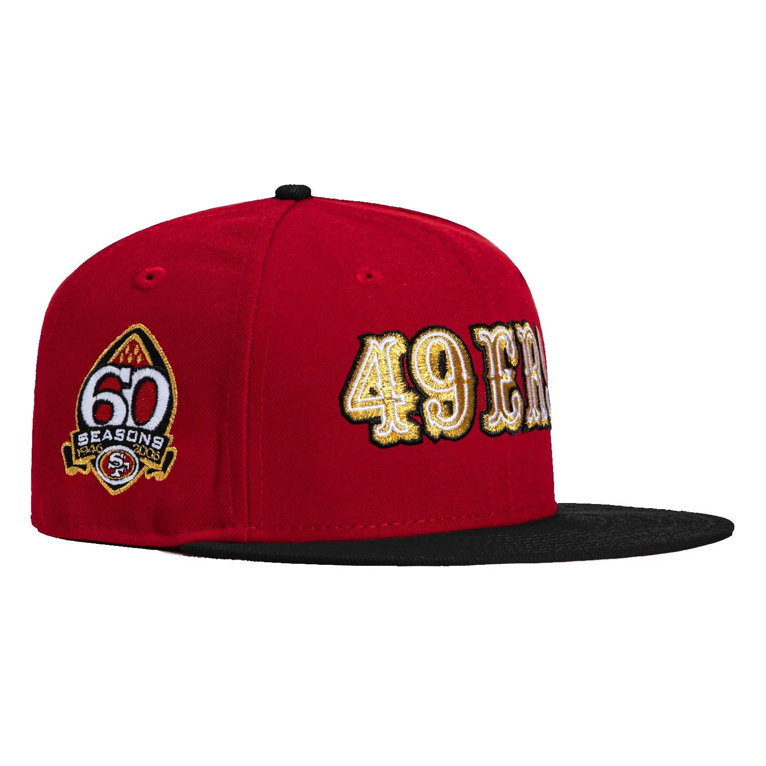 New Era 59Fifty San Francisco 49ers 60th Anniversary Patch Word Hat - Cardinal. Black