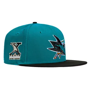 New Era 59Fifty San Jose Sharks 10th Anniversary Patch Hat - Teal. Black