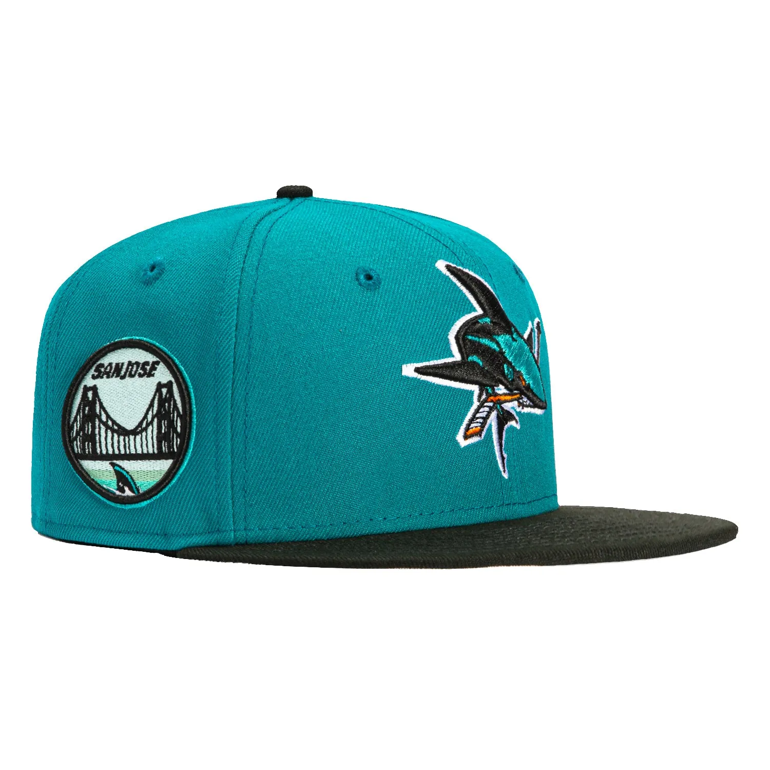 New Era 59Fifty San Jose Sharks Bridge Patch Alternate Hat - Teal. Black