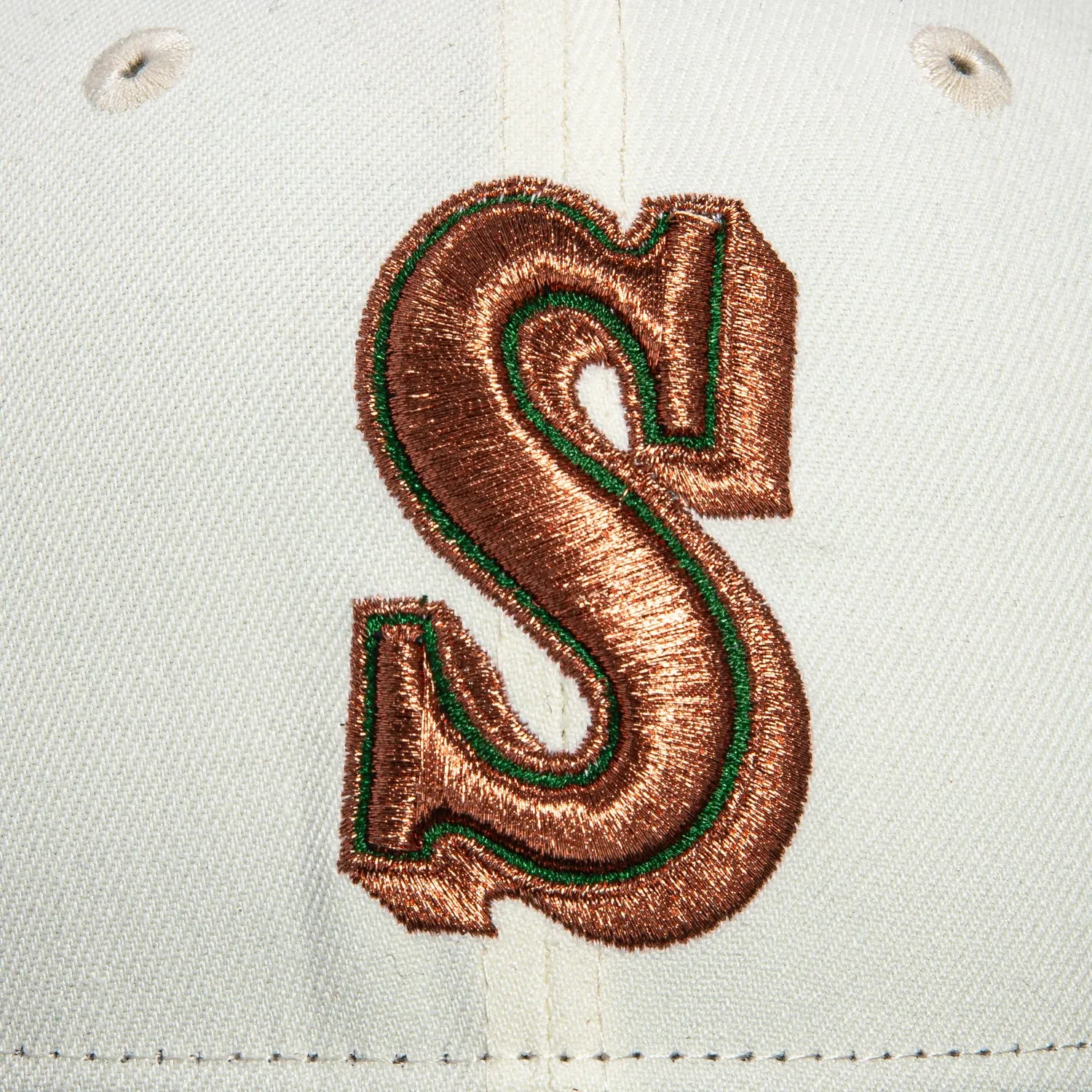 New Era 59Fifty Seattle Mariners 30th Anniversary Patch Hat - White. Navy. Metallic Copper. Green
