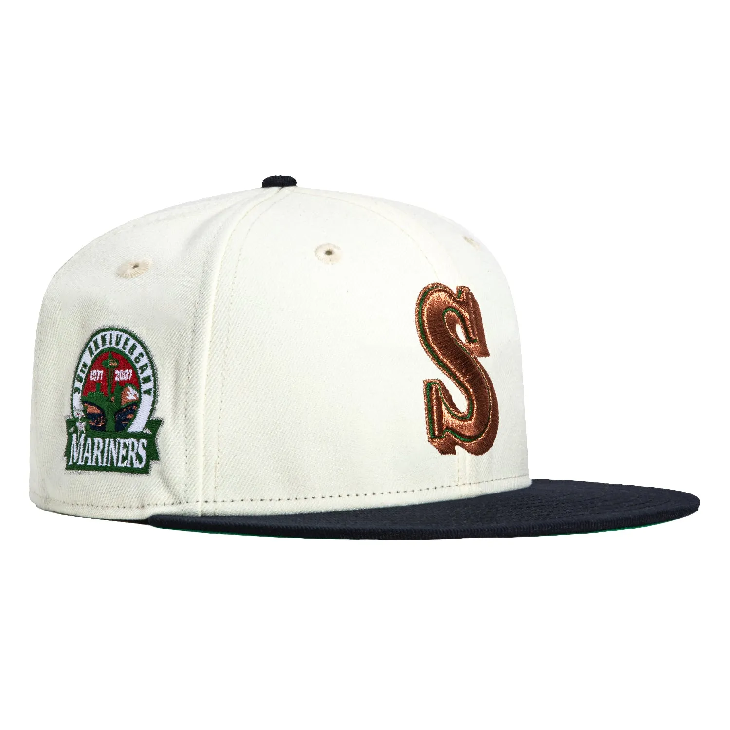New Era 59Fifty Seattle Mariners 30th Anniversary Patch Hat - White. Navy. Metallic Copper. Green