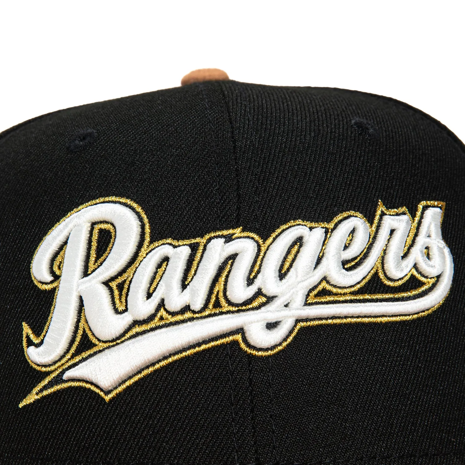 New Era 59Fifty Suede Visor Texas Rangers Final Season Patch Hat - Black. Tan