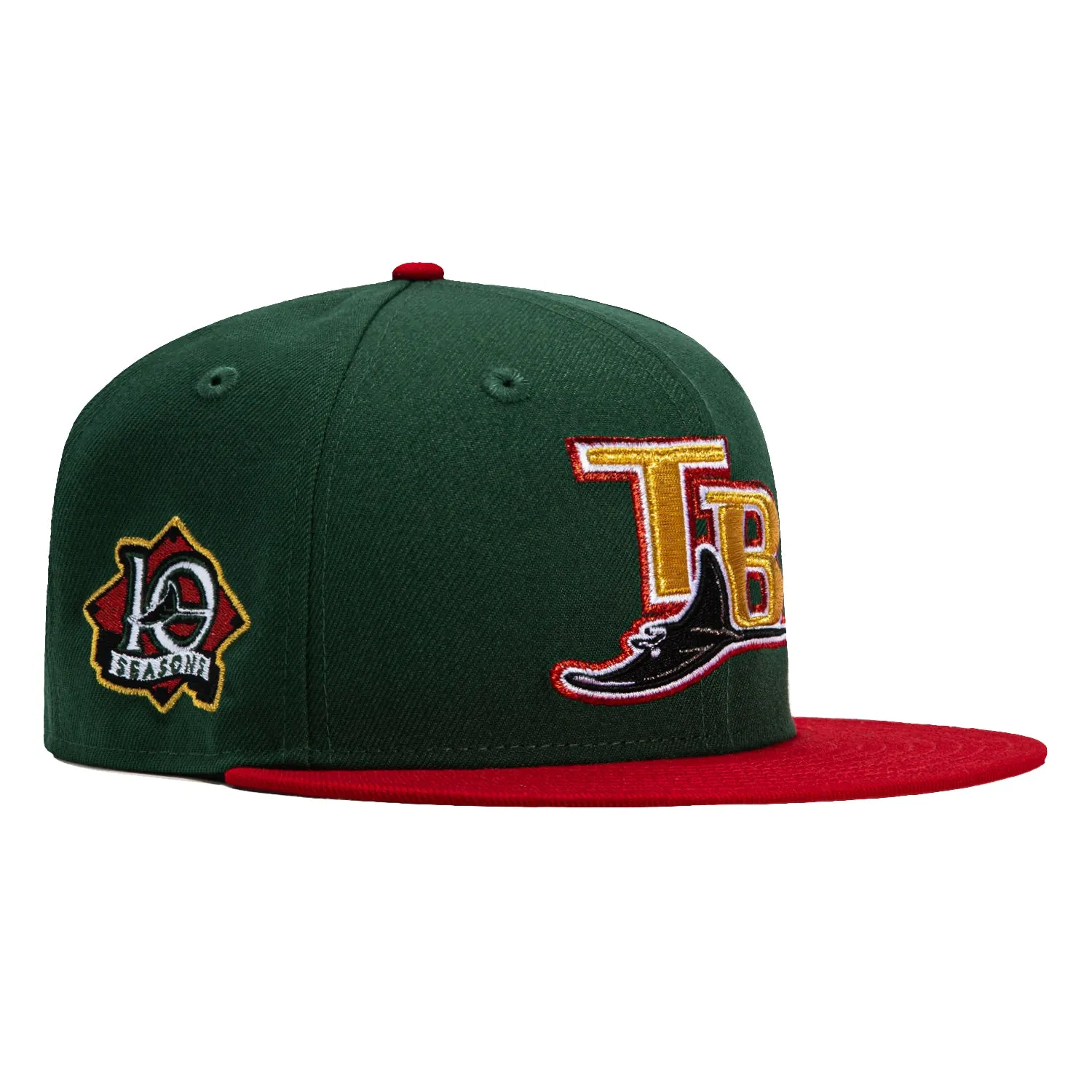 New Era 59Fifty Tampa Bay Rays 10th Anniversary Patch Word Hat - Green. Red
