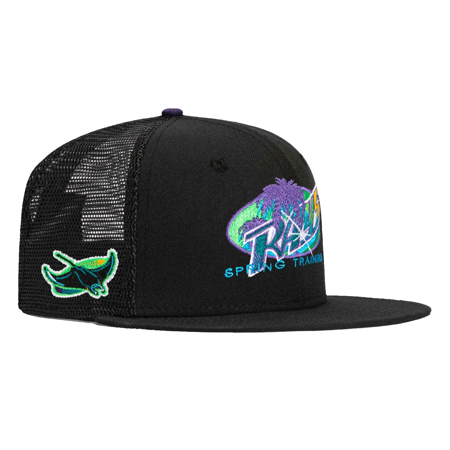 New Era 59Fifty Tampa Bay Rays Logo Patch Spring Training Trucker Hat - Black