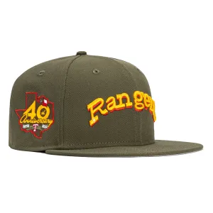 New Era 59Fifty Texas Rangers 40th Anniversary Patch Word Hat - Olive