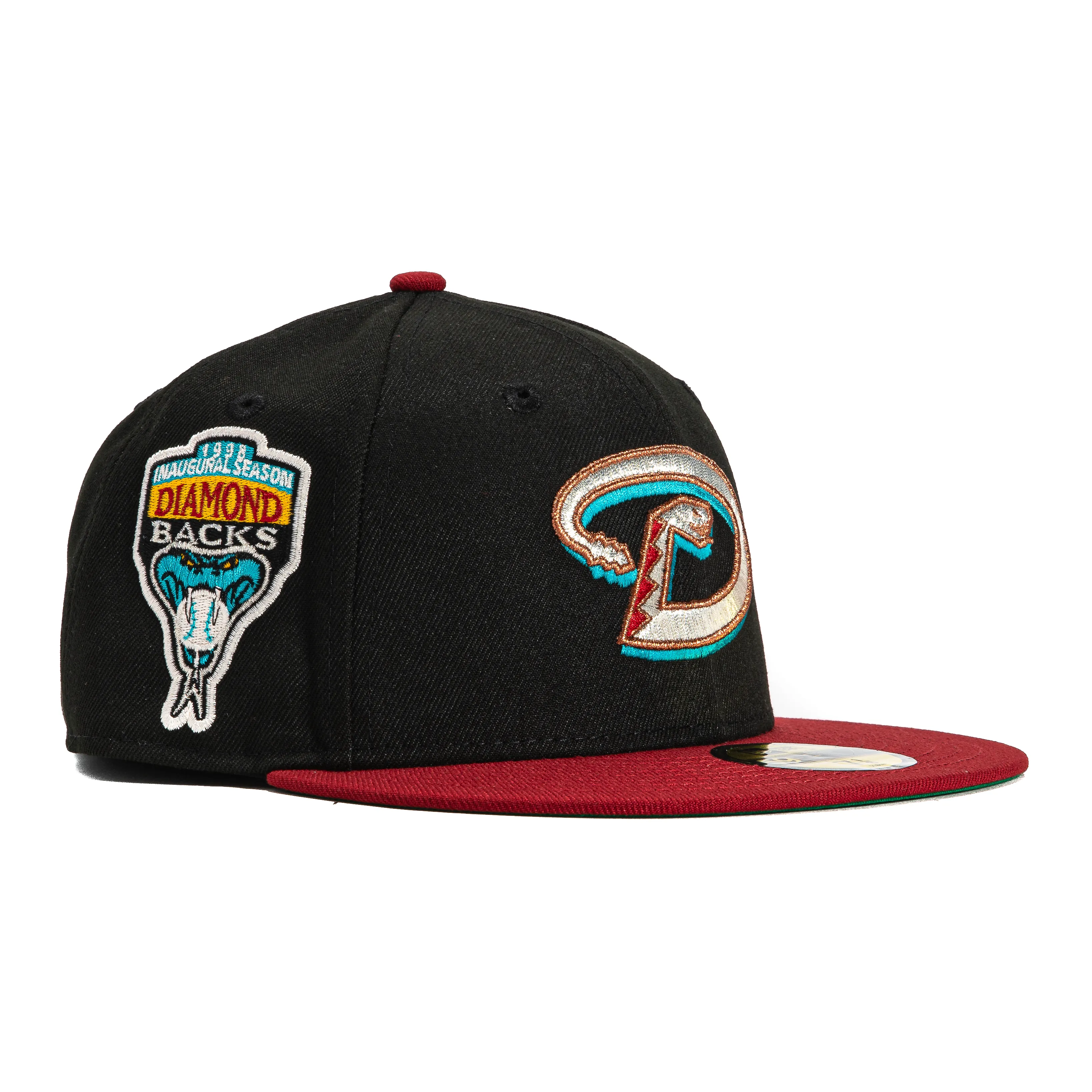 New Era 59Fifty Wild Valley Arizona Diamondbacks Inaugural Patch D Hat - Black. Sedona Red. Metallic Silver