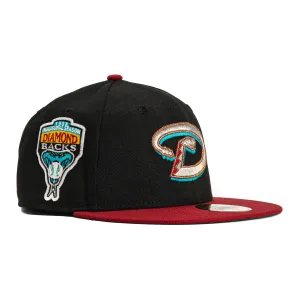 New Era 59Fifty Wild Valley Arizona Diamondbacks Inaugural Patch D Hat - Black. Sedona Red. Metallic Silver
