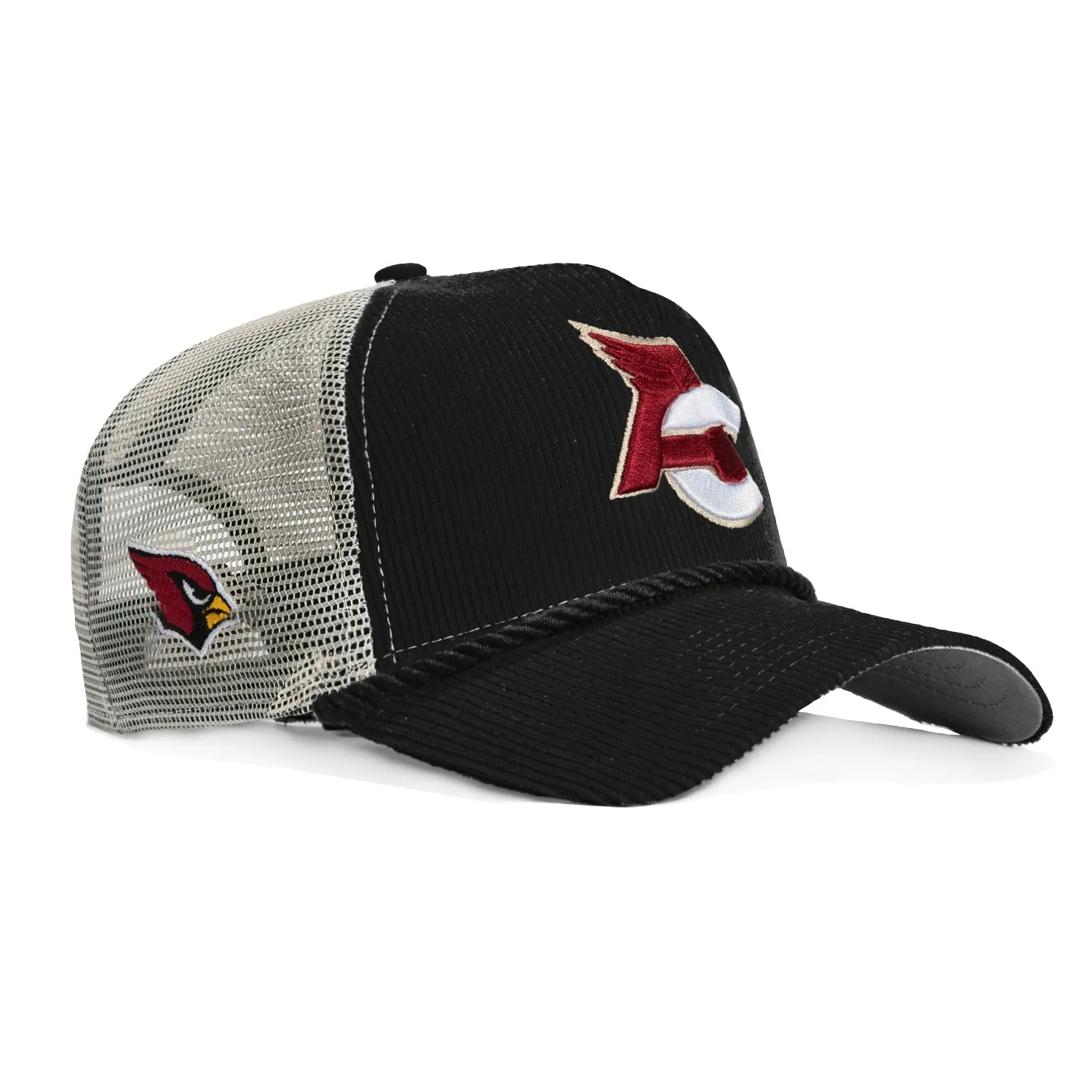 New Era 9Forty A-Frame Arizona Cardinals Logo Patch Rope Trucker Snapback Hat - Black