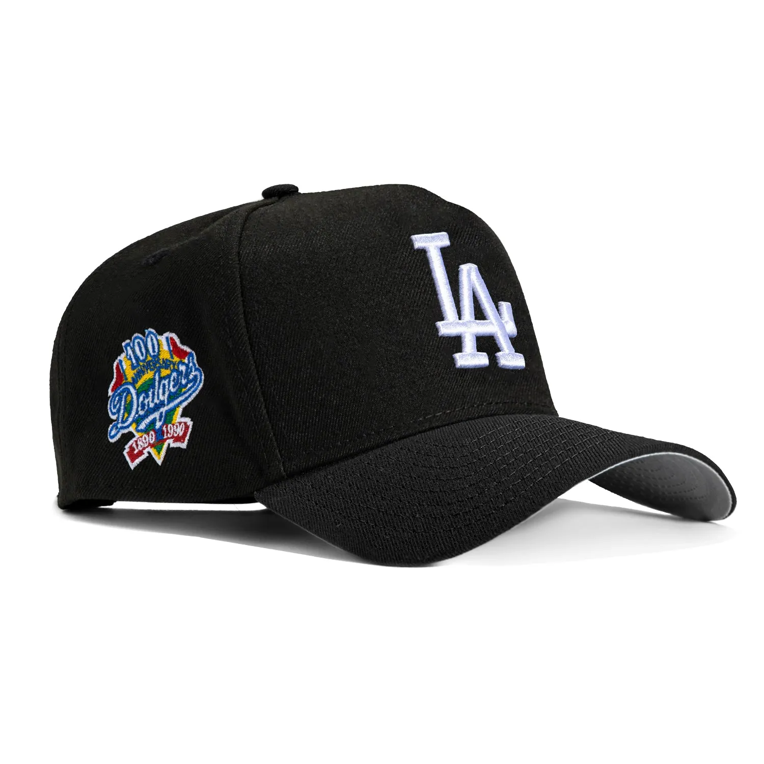 New Era 9Forty A-Frame Los Angeles Dodgers 100th Anniversary Patch Snapback Hat - Black, White