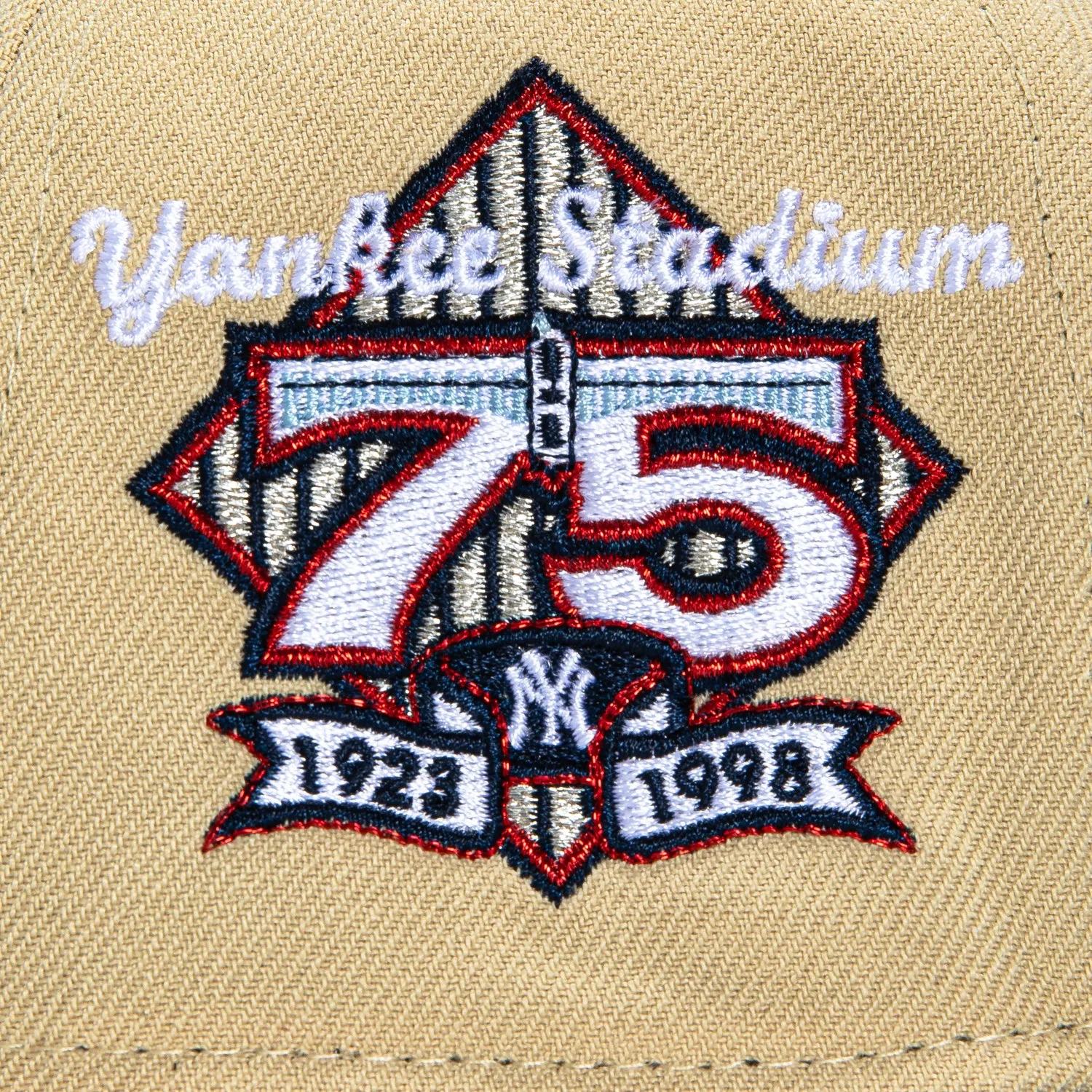 New Era 9Forty A-Frame New York Yankees 75th Anniversary Stadium Patch Snapback Hat - Tan, Navy, Metallic Gold