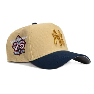 New Era 9Forty A-Frame New York Yankees 75th Anniversary Stadium Patch Snapback Hat - Tan, Navy, Metallic Gold