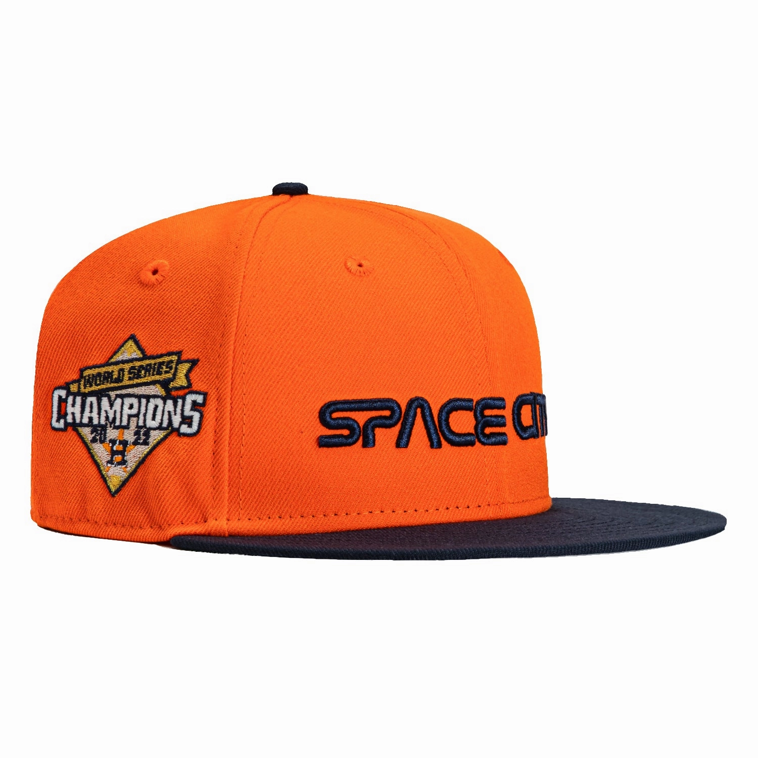 New Era 59Fifty Houston Astros 2022 World Series Champions Patch Space City Hat - Orange. Navy